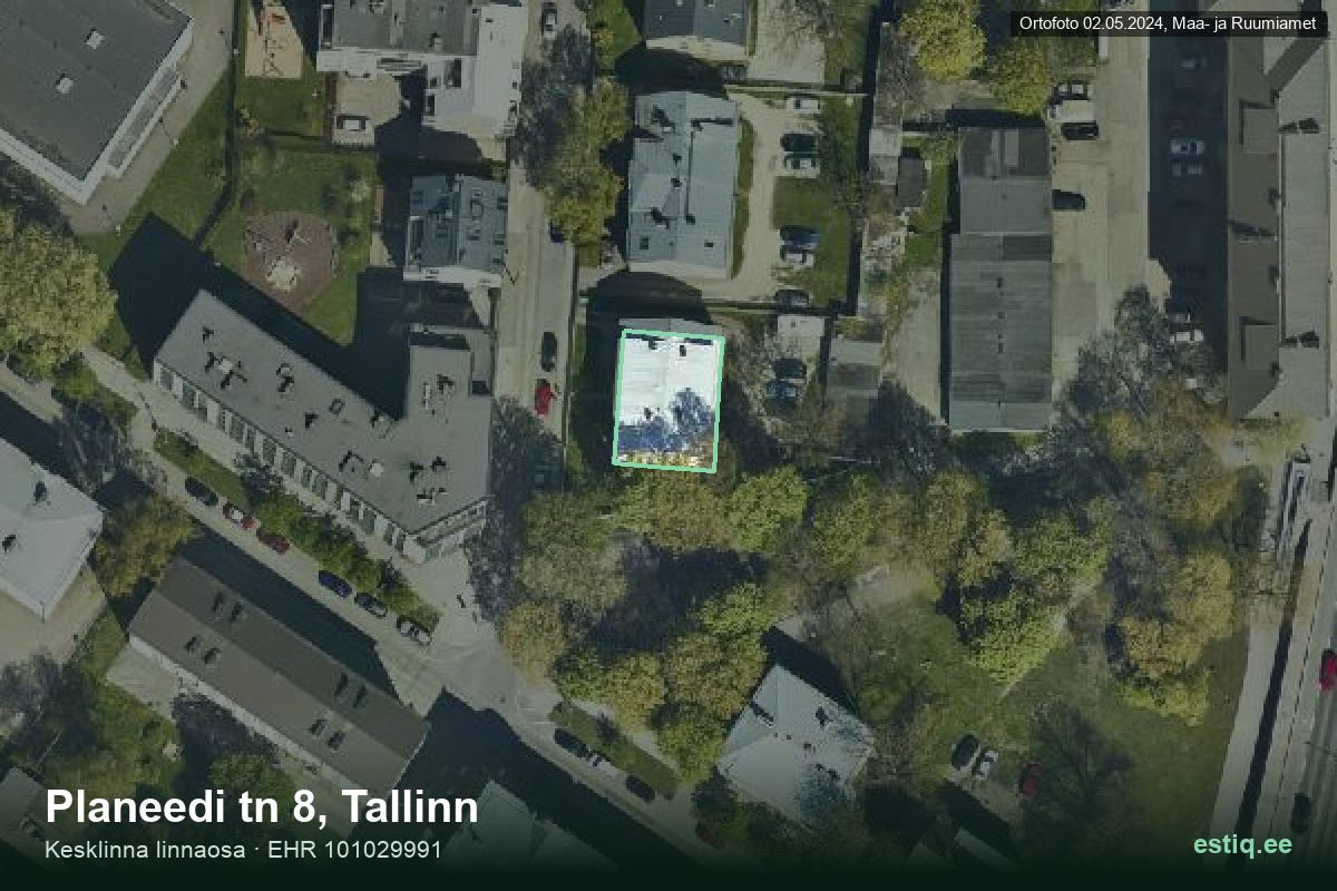 Planeedi tänav 8, Tallinn – hoone aerofoto, kontuur ehitisregistri (EHR) andmetest