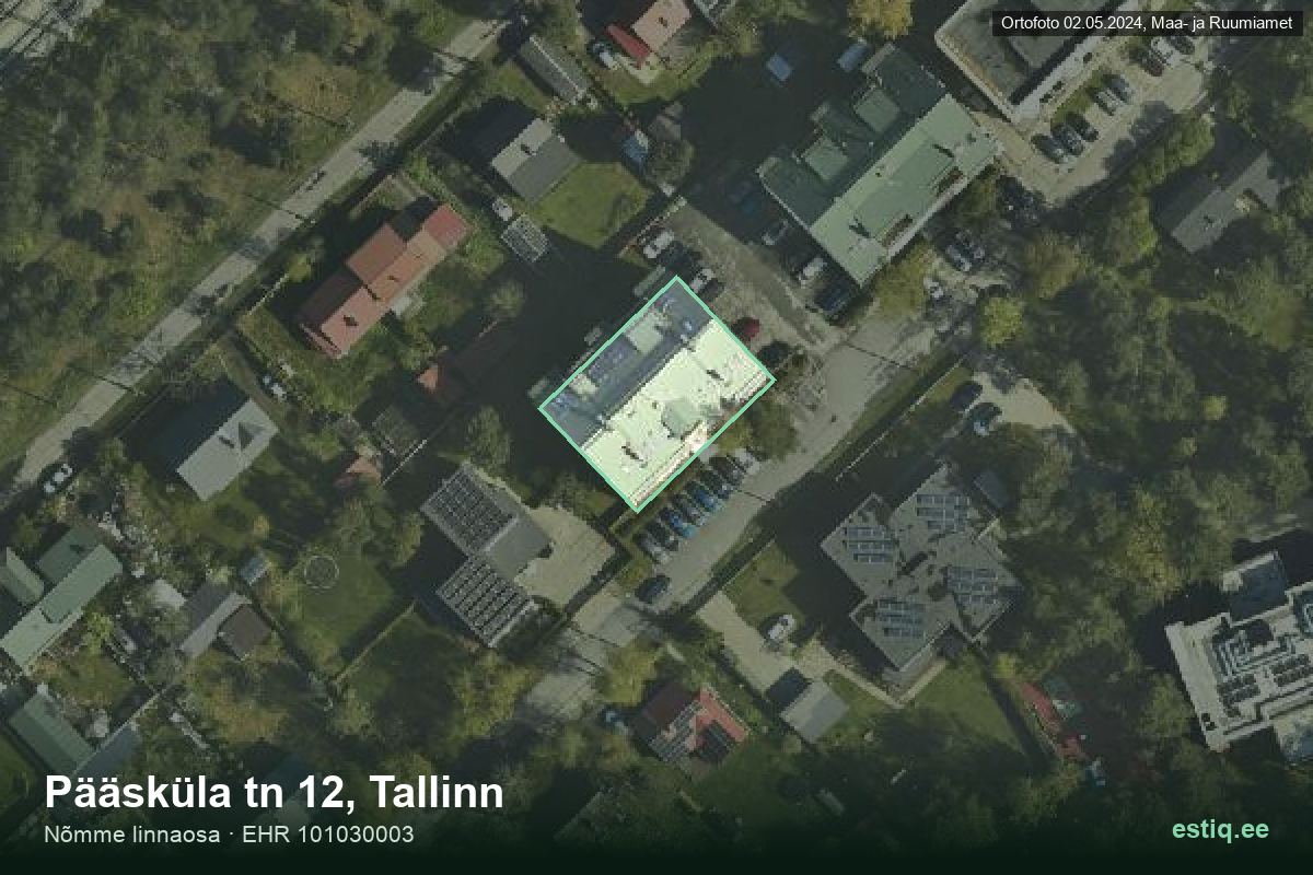 Pääsküla tänav 12, Tallinn – hoone aerofoto, kontuur ehitisregistri (EHR) andmetest