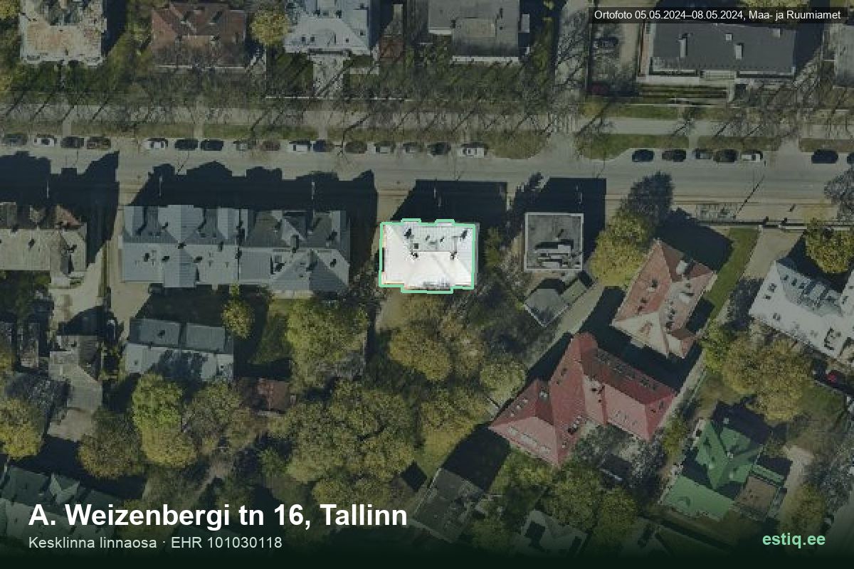 A. Weizenbergi tänav 16, Tallinn – hoone aerofoto, kontuur ehitisregistri (EHR) andmetest