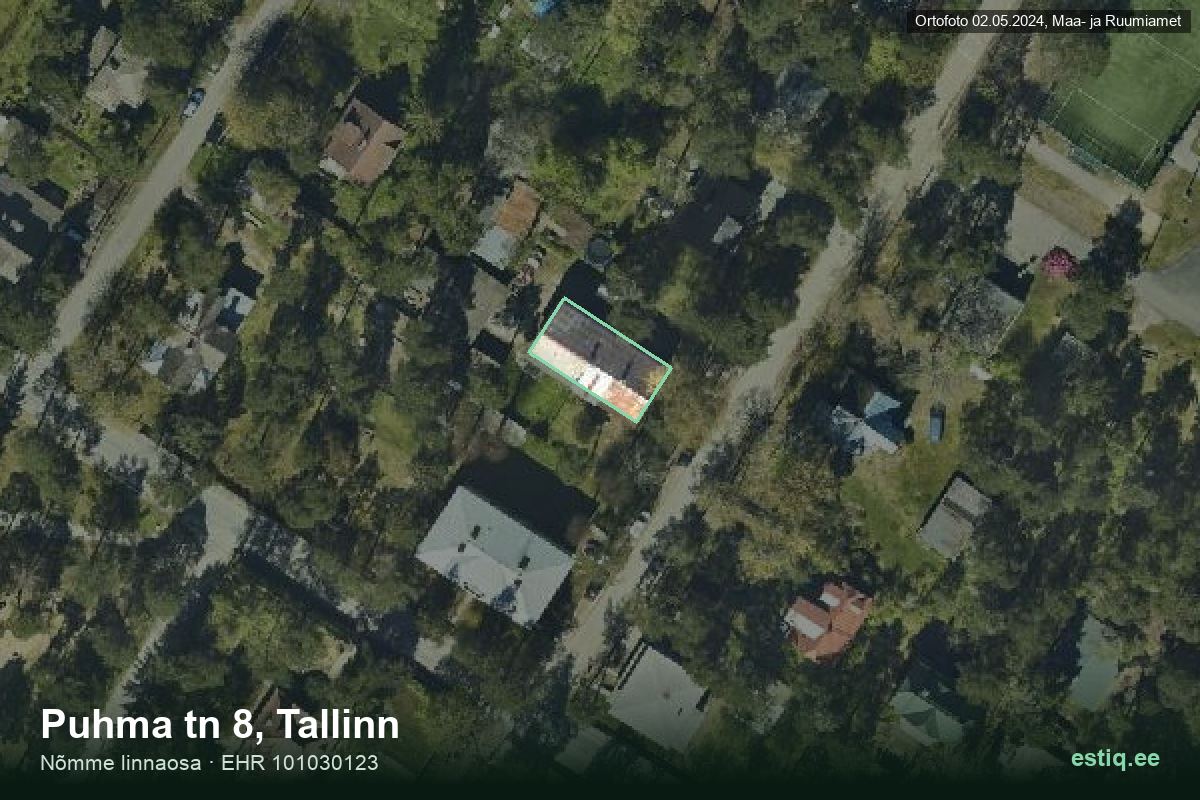 Puhma tänav 8, Tallinn – hoone aerofoto, kontuur ehitisregistri (EHR) andmetest