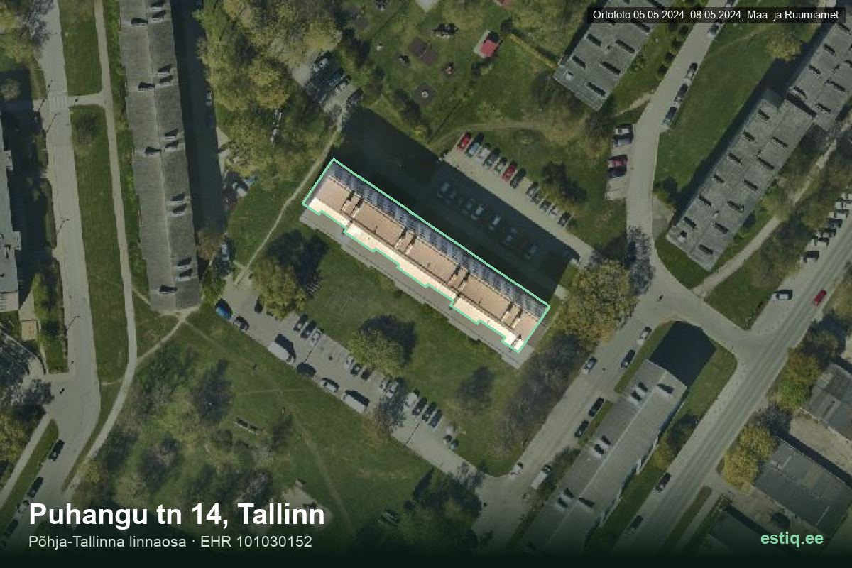 Puhangu tänav 14, Tallinn – аэрофото дома, контур по данным регистра строений (EHR)