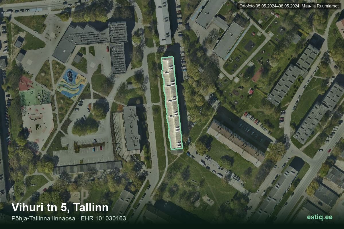 Vihuri tänav 5, Tallinn – ilmakuva rakennuksesta, ääriviiva rakennusrekisteristä (EHR)