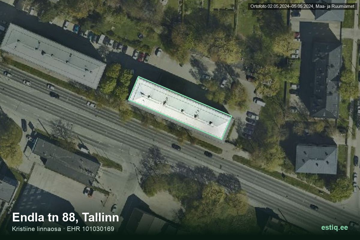 Endla tänav 88, Tallinn – hoone aerofoto, kontuur ehitisregistri (EHR) andmetest