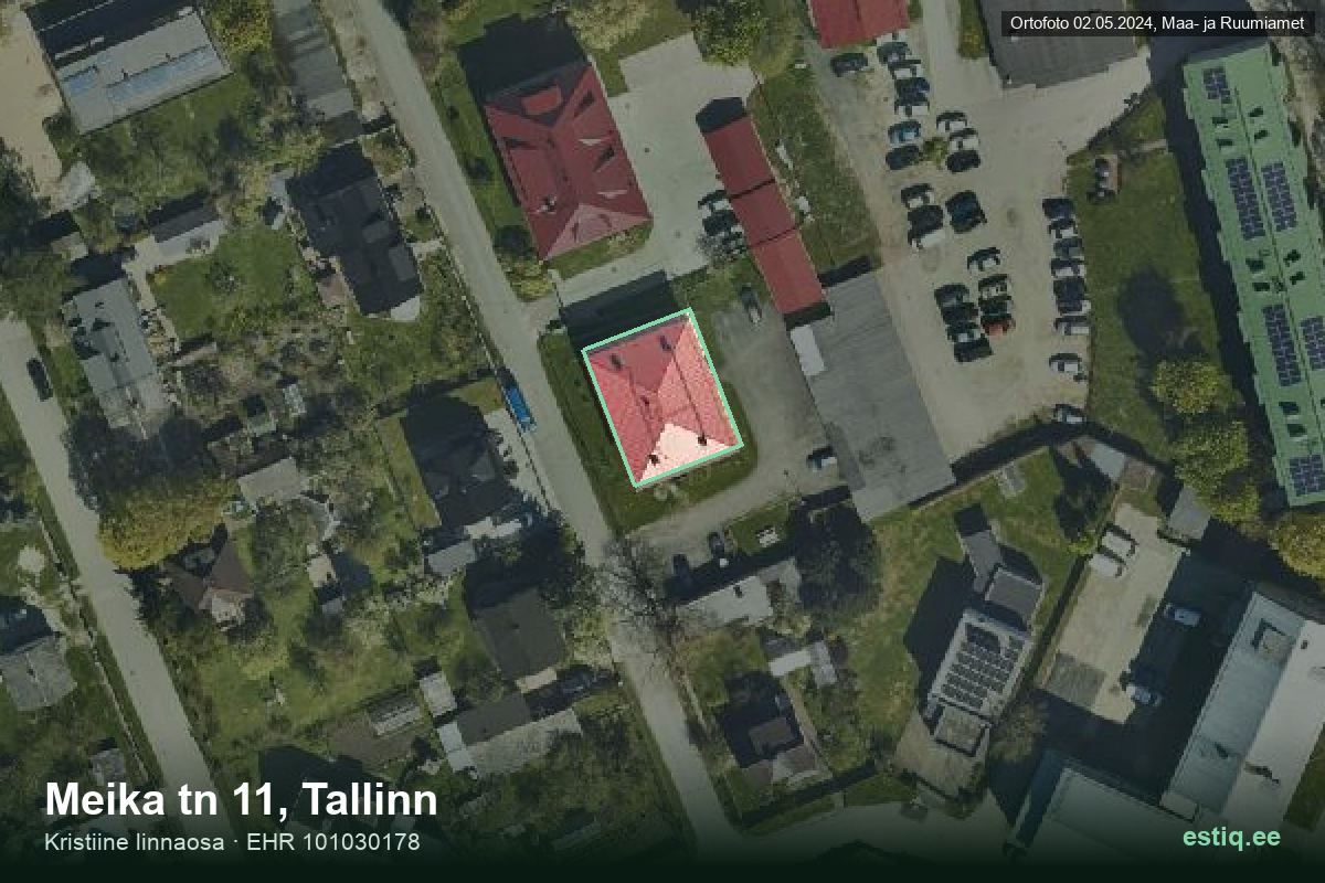 Meika tänav 11, Tallinn – ilmakuva rakennuksesta, ääriviiva rakennusrekisteristä (EHR)