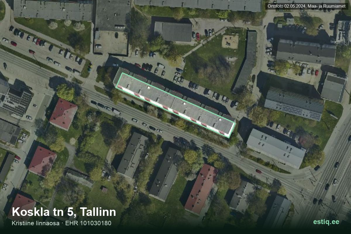 Koskla tänav 5, Tallinn – aerial photo of the building, outline from the Building Register (EHR)