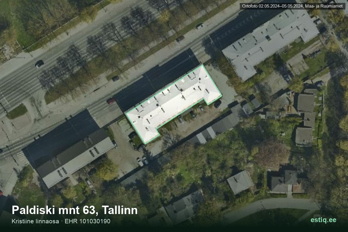 Paldiski mnt 63, Tallinn – aerial photo of the building, outline from the Building Register (EHR)
