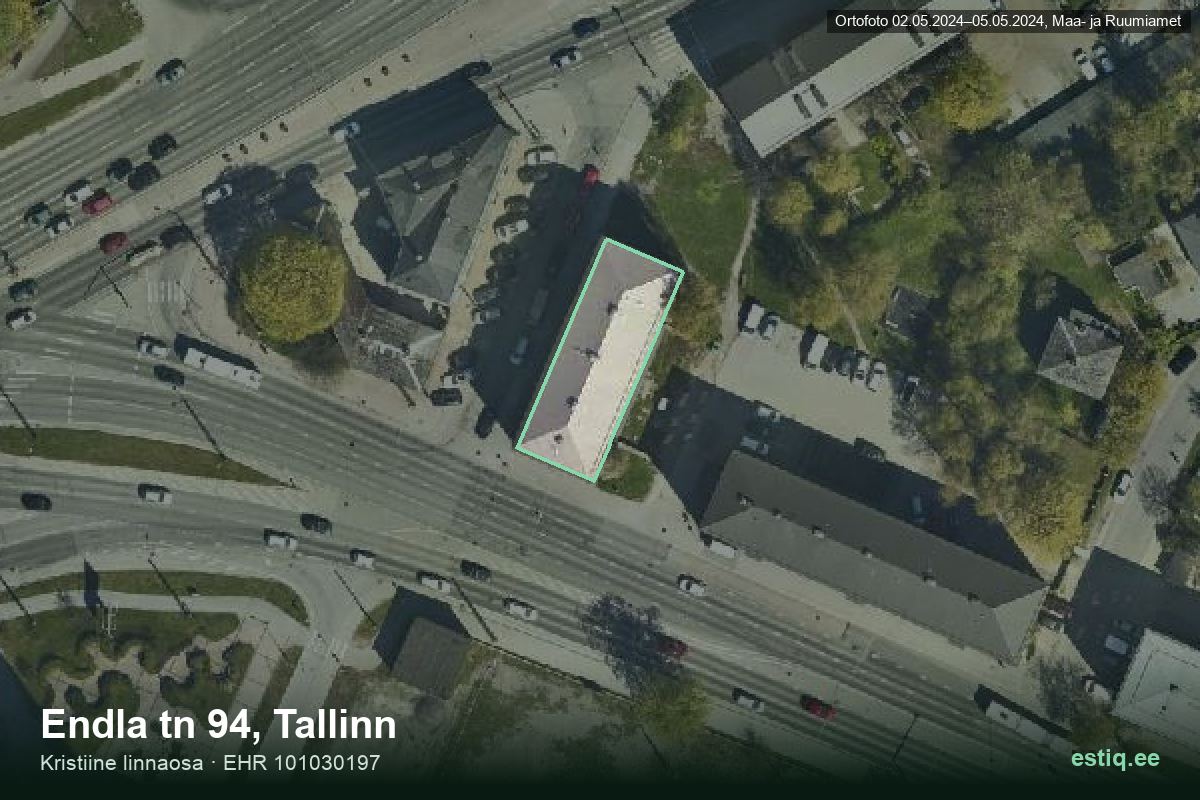 Endla tänav 94, Tallinn – hoone aerofoto, kontuur ehitisregistri (EHR) andmetest