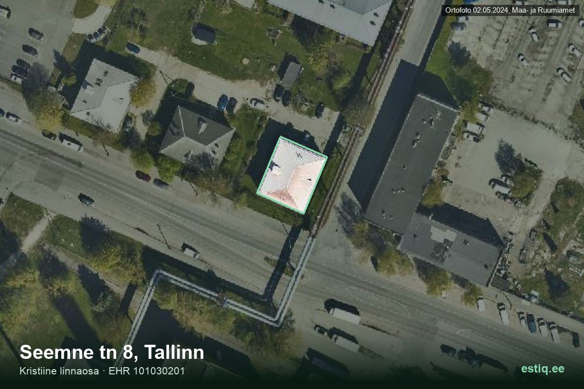 Seemne tänav 8, Tallinn – аэрофото дома, контур по данным регистра строений (EHR)