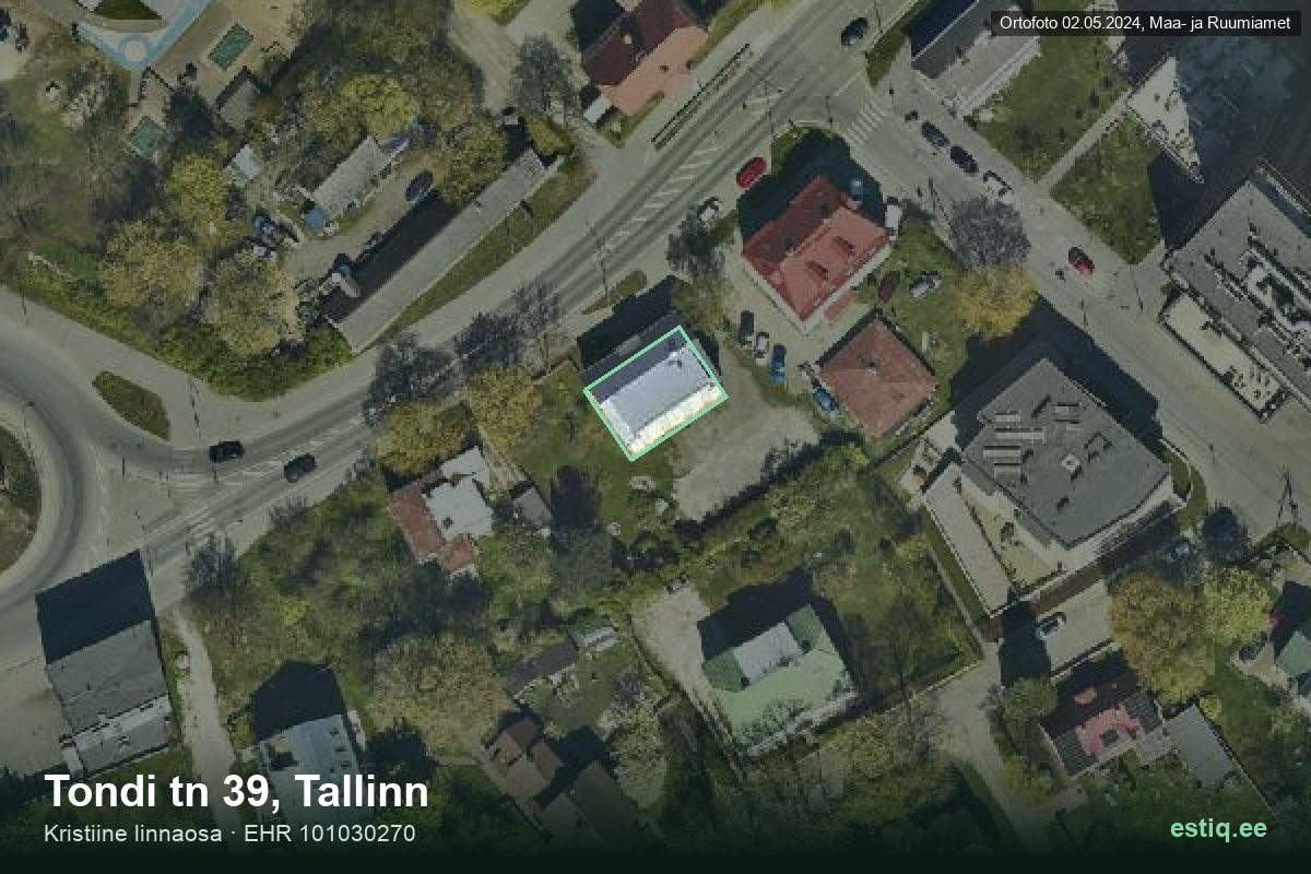 Tondi tänav 39, Tallinn – hoone aerofoto, kontuur ehitisregistri (EHR) andmetest