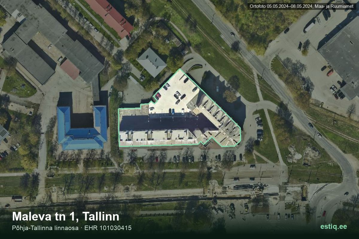 Maleva tänav 1, Tallinn – hoone aerofoto, kontuur ehitisregistri (EHR) andmetest