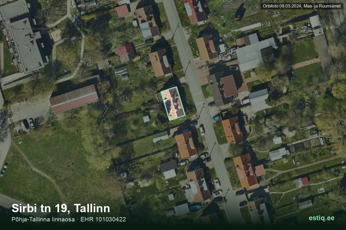 Sirbi tänav 19, Tallinn – аэрофото дома, контур по данным регистра строений (EHR)