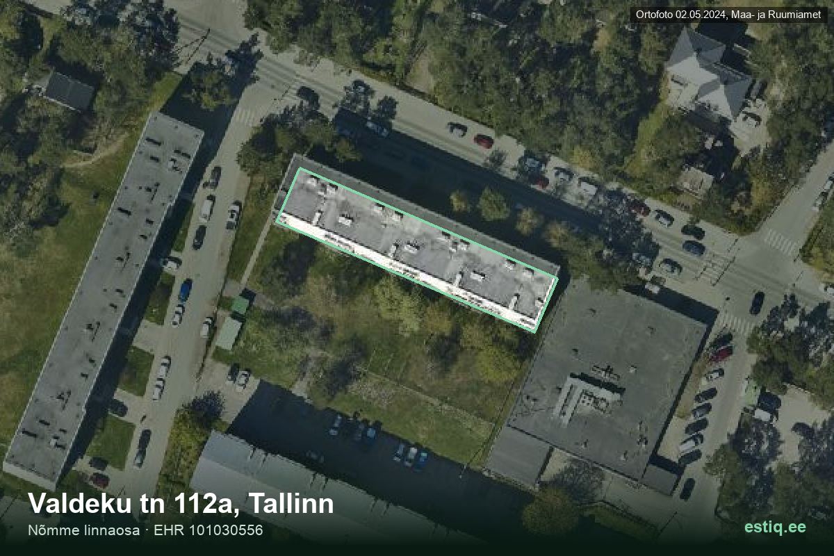 Valdeku tänav 112a, Tallinn – hoone aerofoto, kontuur ehitisregistri (EHR) andmetest