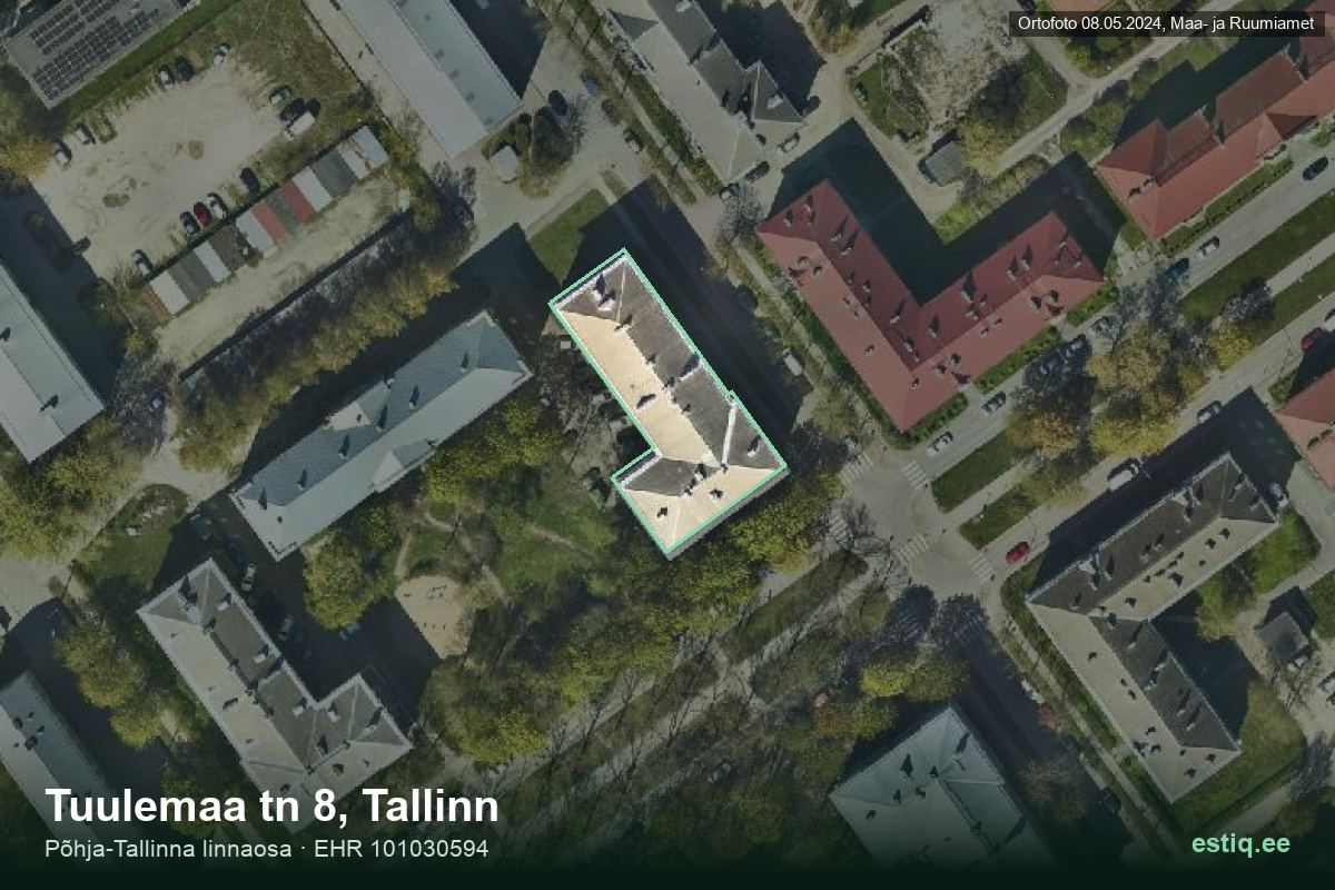 Tuulemaa tänav 8, Tallinn – hoone aerofoto, kontuur ehitisregistri (EHR) andmetest