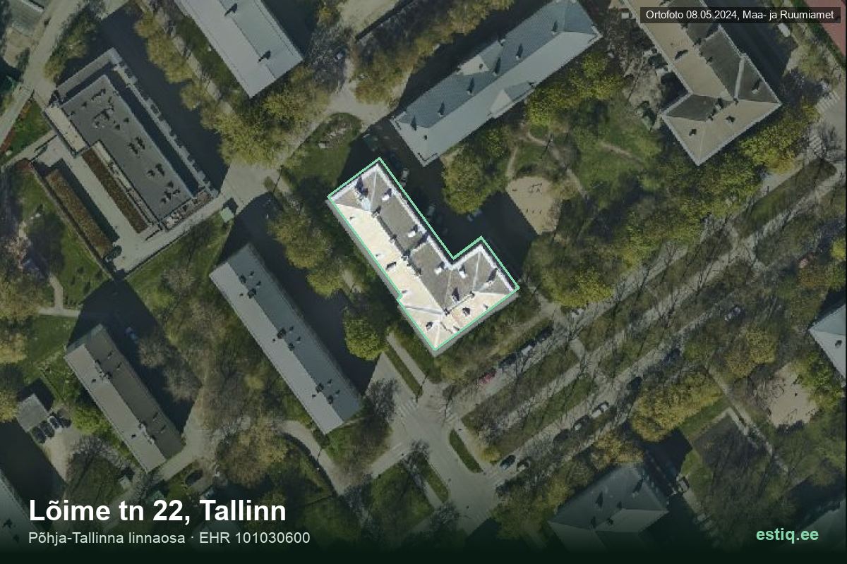 Lõime tänav 22, Tallinn – hoone aerofoto, kontuur ehitisregistri (EHR) andmetest