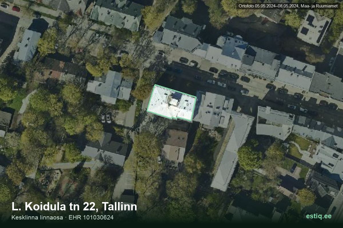 L. Koidula tänav 22, Tallinn – hoone aerofoto, kontuur ehitisregistri (EHR) andmetest