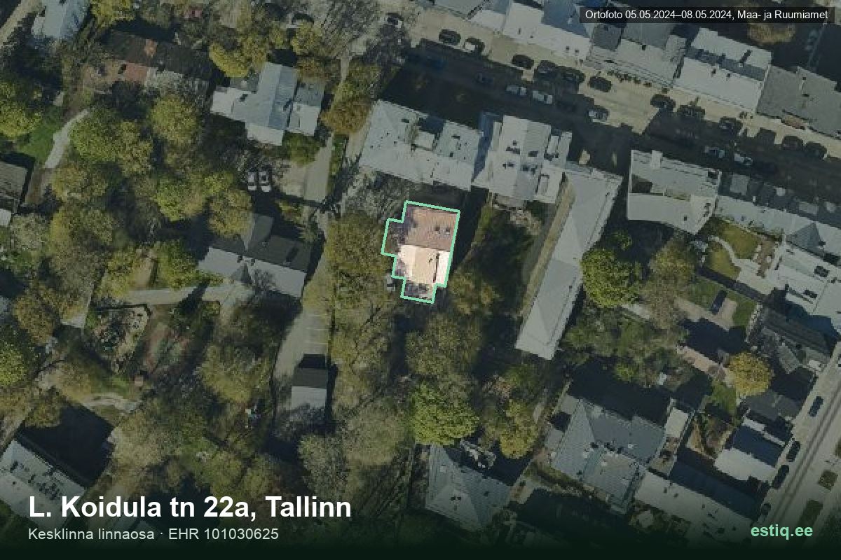 L. Koidula tänav 22a, Tallinn – аэрофото дома, контур по данным регистра строений (EHR)