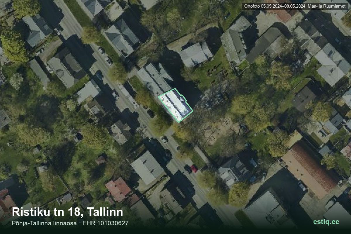 Ristiku tänav 18, Tallinn – аэрофото дома, контур по данным регистра строений (EHR)