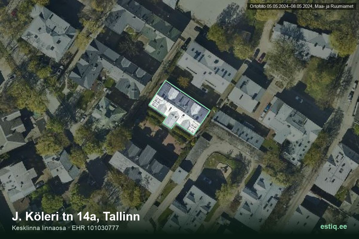 J. Köleri tänav 14a, Tallinn – аэрофото дома, контур по данным регистра строений (EHR)