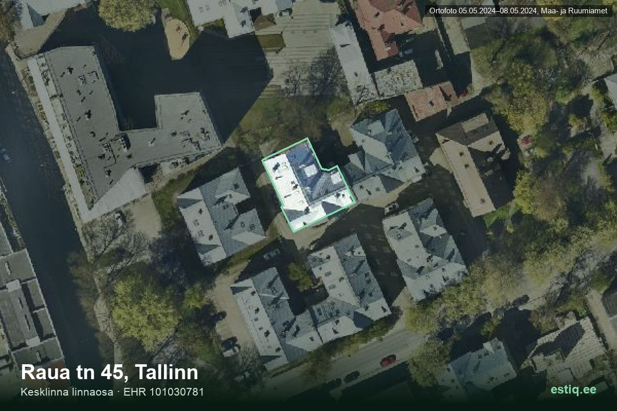 Raua tänav 45, Tallinn – aerial photo of the building, outline from the Building Register (EHR)