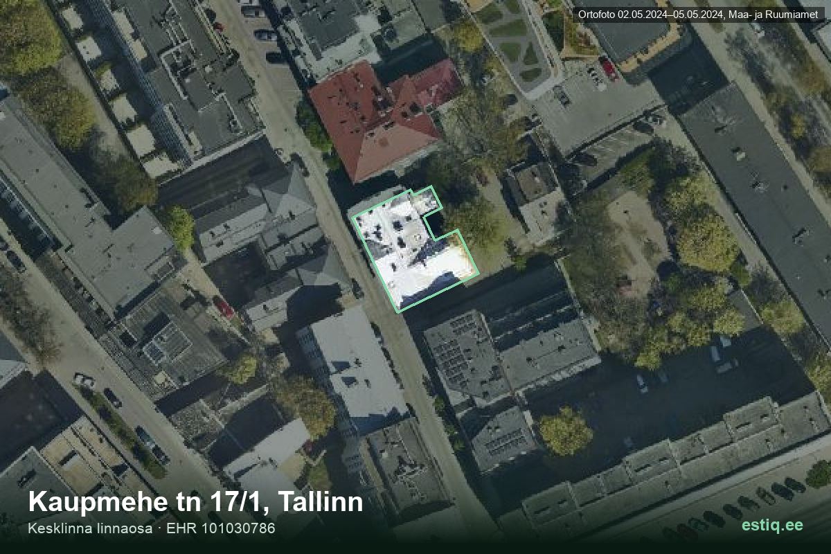 Kaupmehe tänav 17/1, Tallinn – hoone aerofoto, kontuur ehitisregistri (EHR) andmetest