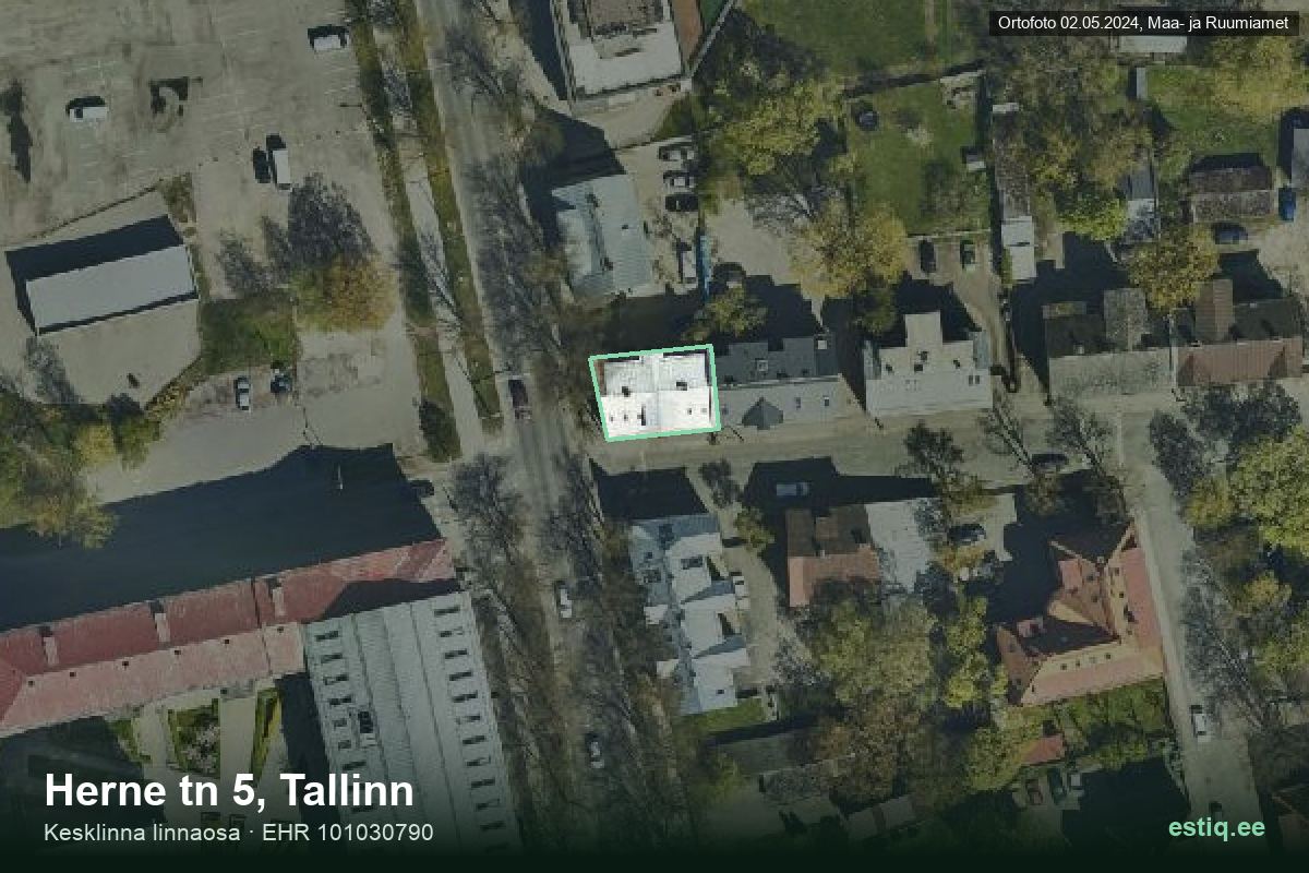 Herne tänav 5, Tallinn – аэрофото дома, контур по данным регистра строений (EHR)