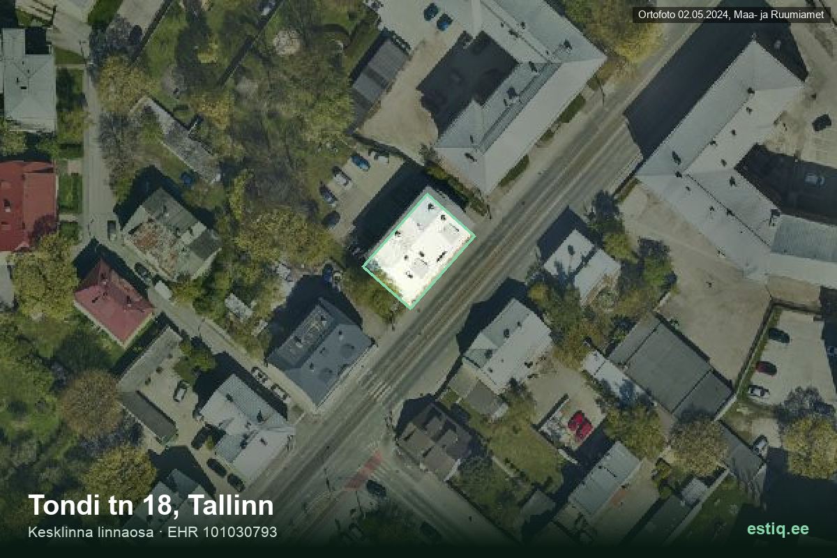 Tondi tänav 18, Tallinn – hoone aerofoto, kontuur ehitisregistri (EHR) andmetest