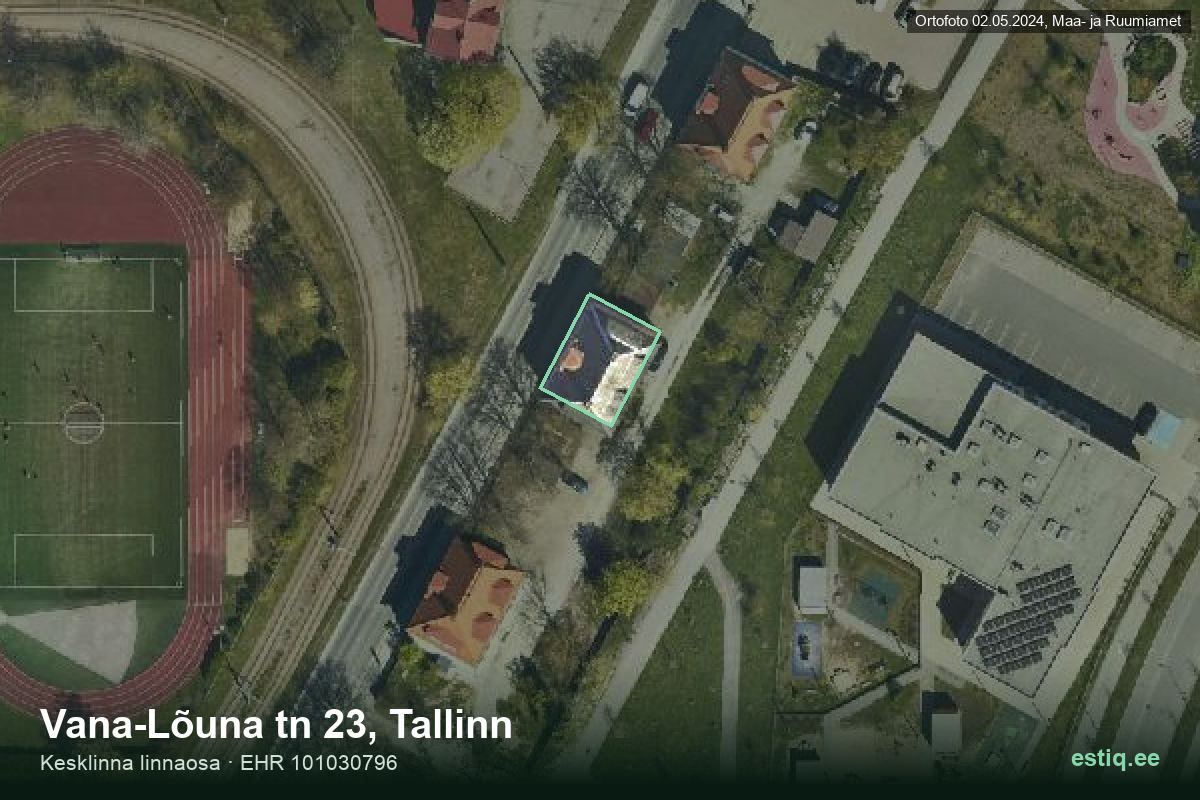 Vana-Lõuna tänav 23, Tallinn – ilmakuva rakennuksesta, ääriviiva rakennusrekisteristä (EHR)
