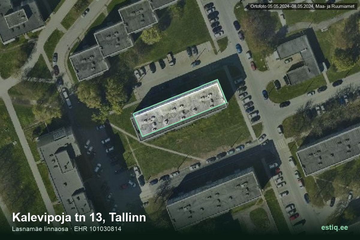 Kalevipoja tänav 13, Tallinn – hoone aerofoto, kontuur ehitisregistri (EHR) andmetest