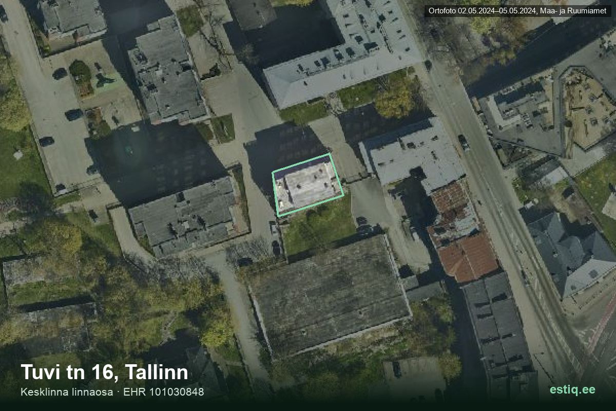 Tuvi tänav 16, Tallinn – aerial photo of the building, outline from the Building Register (EHR)