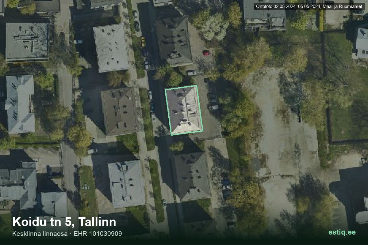 Koidu tänav 5, Tallinn – аэрофото дома, контур по данным регистра строений (EHR)