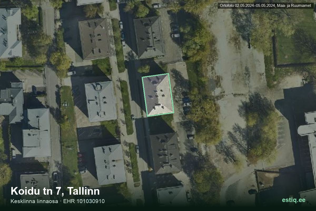 Koidu tänav 7, Tallinn – аэрофото дома, контур по данным регистра строений (EHR)