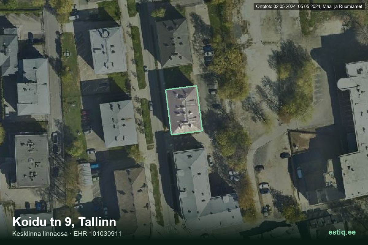 Koidu tänav 9, Tallinn – ilmakuva rakennuksesta, ääriviiva rakennusrekisteristä (EHR)