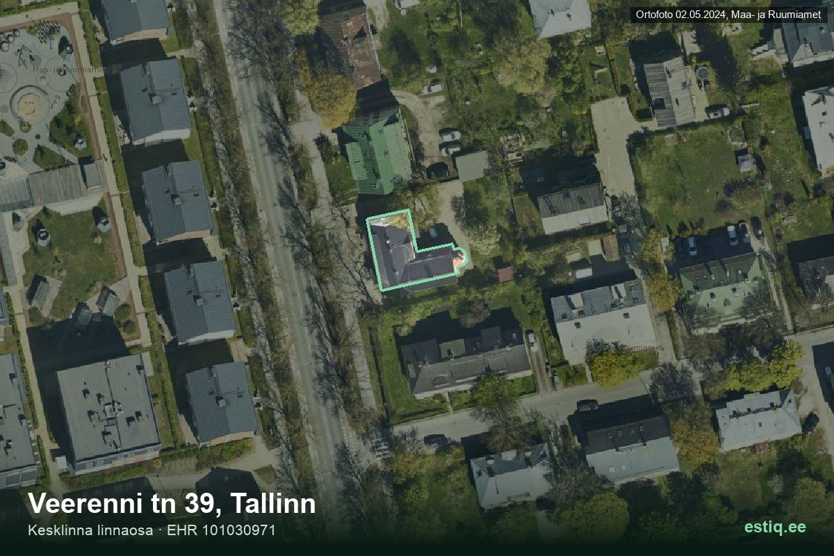 Veerenni tänav 39, Tallinn – ilmakuva rakennuksesta, ääriviiva rakennusrekisteristä (EHR)