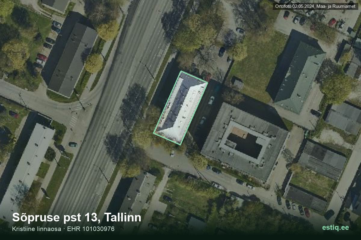 Sõpruse pst 13, Tallinn – hoone aerofoto, kontuur ehitisregistri (EHR) andmetest