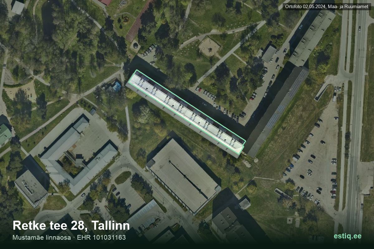 Retke tee 28, Tallinn – hoone aerofoto, kontuur ehitisregistri (EHR) andmetest