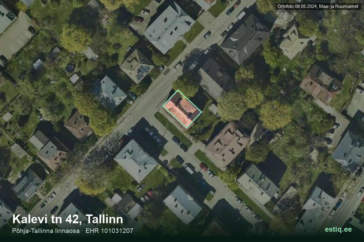 Kalevi tänav 42, Tallinn – hoone aerofoto, kontuur ehitisregistri (EHR) andmetest