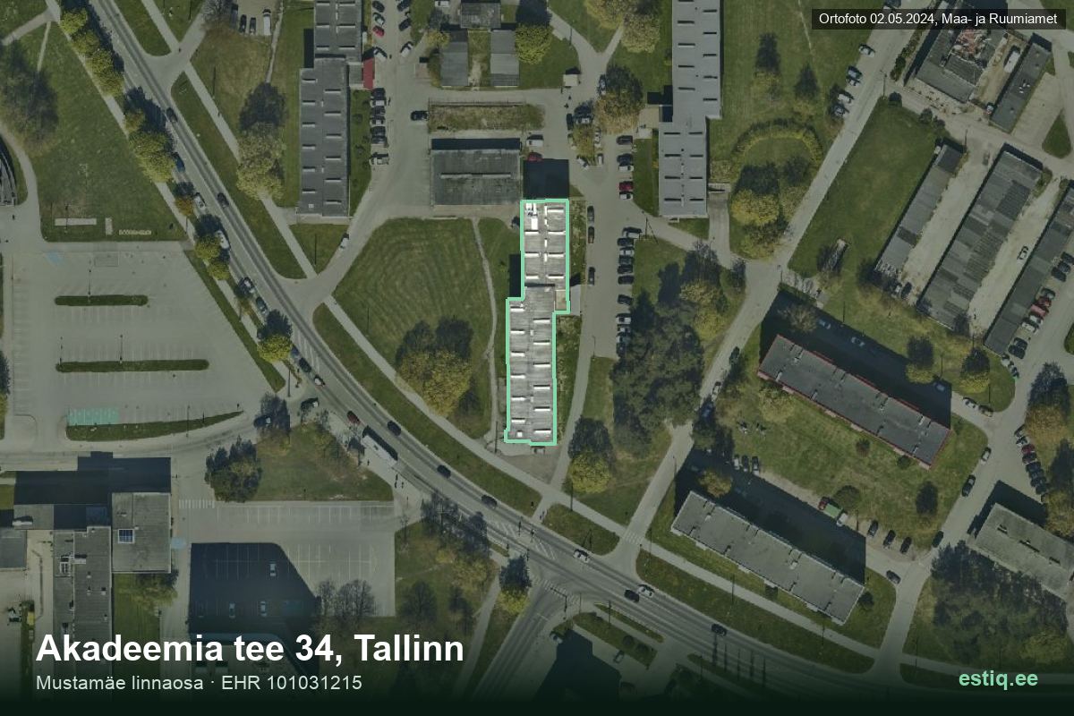 Akadeemia tee 34, Tallinn – hoone aerofoto, kontuur ehitisregistri (EHR) andmetest