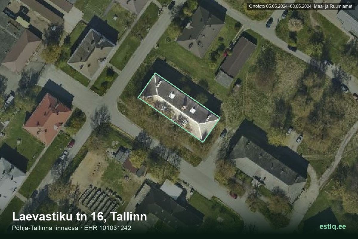Laevastiku tänav 16, Tallinn – hoone aerofoto, kontuur ehitisregistri (EHR) andmetest