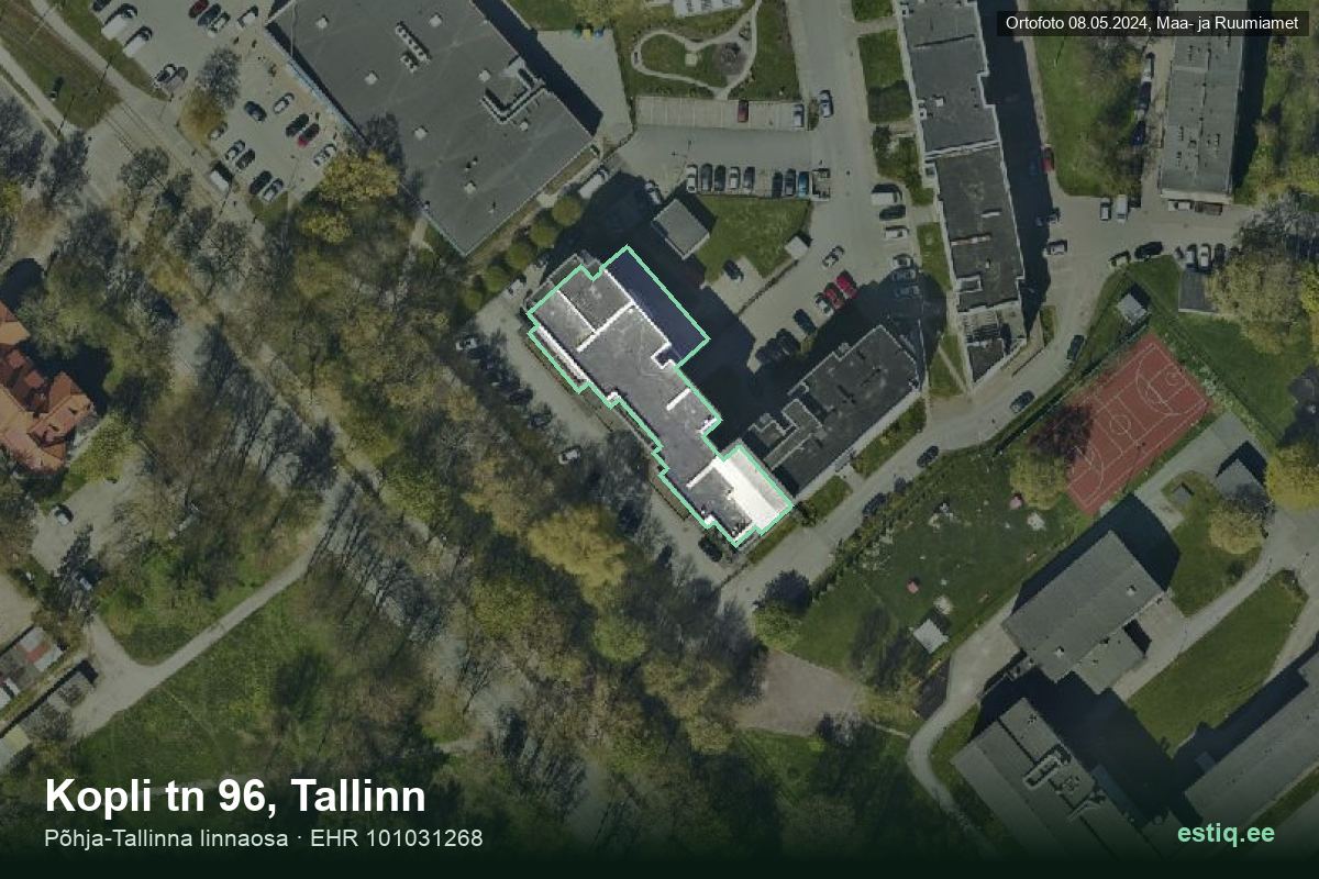 Kopli tänav 96, Tallinn – hoone aerofoto, kontuur ehitisregistri (EHR) andmetest