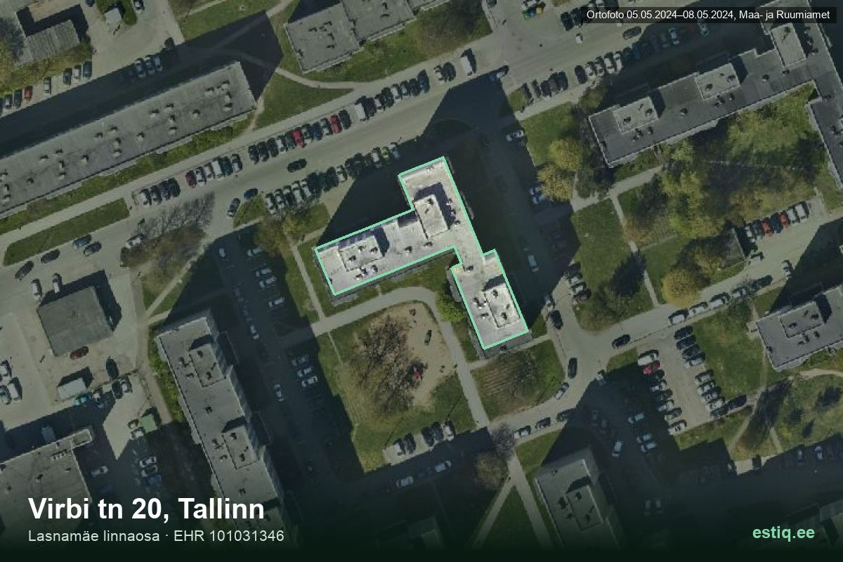 Virbi tänav 20, Tallinn – hoone aerofoto, kontuur ehitisregistri (EHR) andmetest