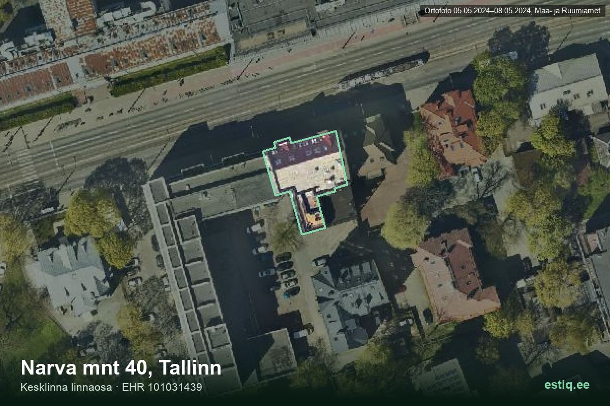 Narva mnt 40, Tallinn – ilmakuva rakennuksesta, ääriviiva rakennusrekisteristä (EHR)