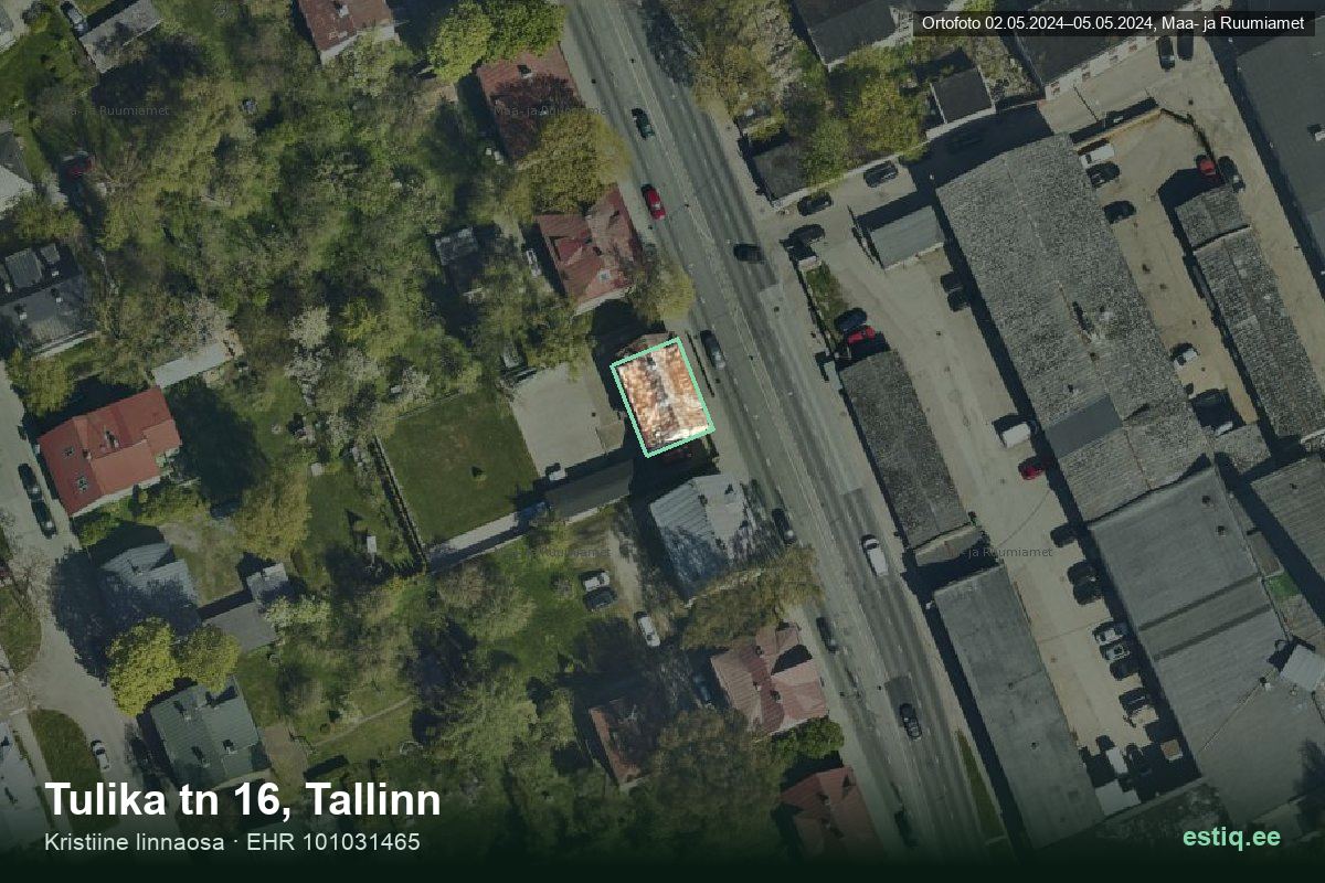 Tulika tänav 16, Tallinn – aerial photo of the building, outline from the Building Register (EHR)