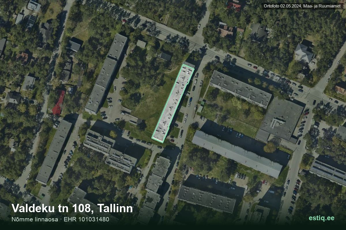 Valdeku tänav 108, Tallinn – hoone aerofoto, kontuur ehitisregistri (EHR) andmetest