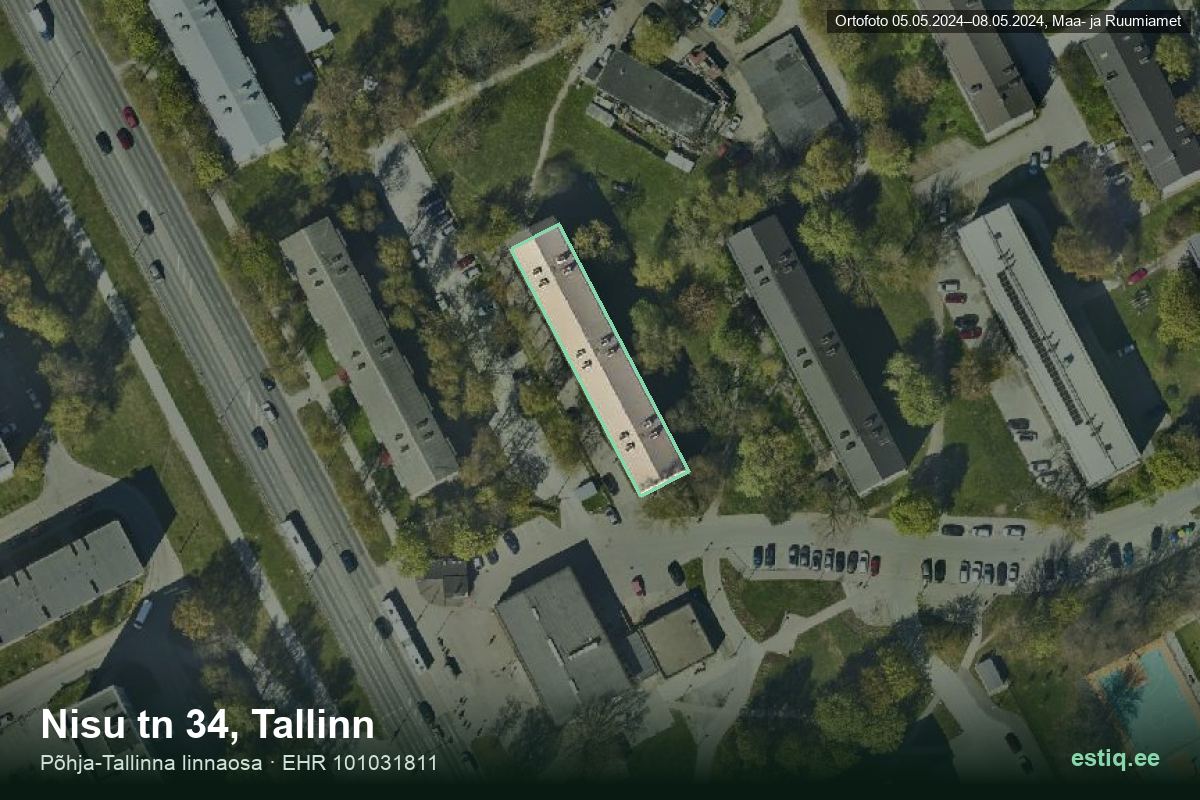 Nisu tänav 34, Tallinn – ilmakuva rakennuksesta, ääriviiva rakennusrekisteristä (EHR)