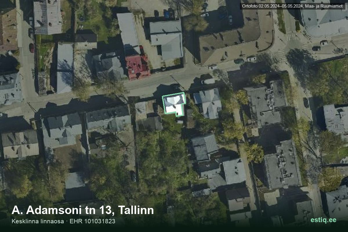 A. Adamsoni tänav 13, Tallinn – hoone aerofoto, kontuur ehitisregistri (EHR) andmetest
