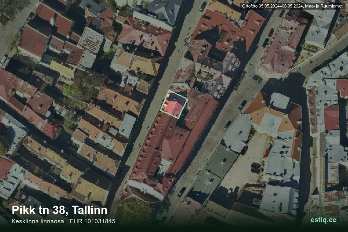 Pikk tänav 38, Tallinn – ilmakuva rakennuksesta, ääriviiva rakennusrekisteristä (EHR)