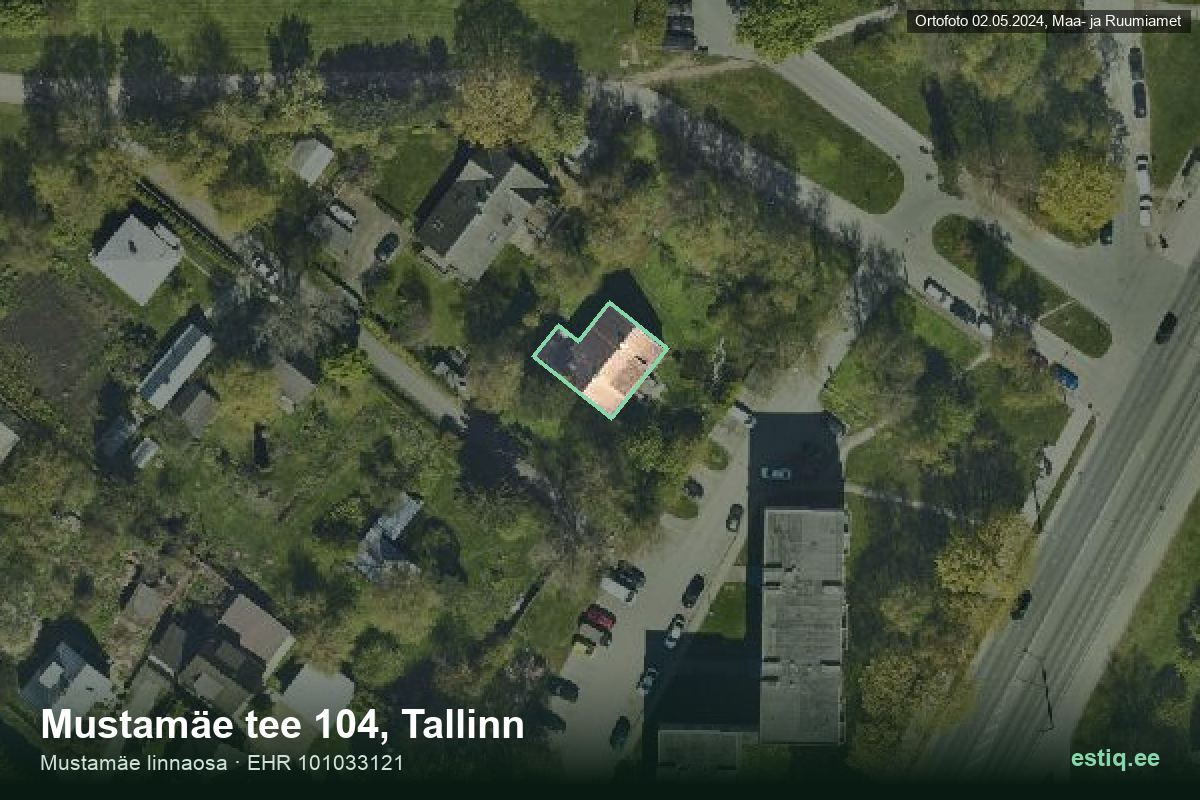 Mustamäe tee 104, Tallinn – hoone aerofoto, kontuur ehitisregistri (EHR) andmetest