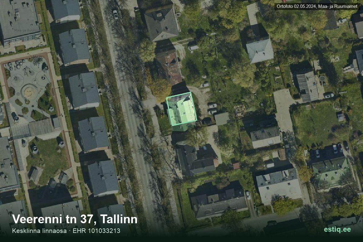 Veerenni tänav 37, Tallinn – hoone aerofoto, kontuur ehitisregistri (EHR) andmetest