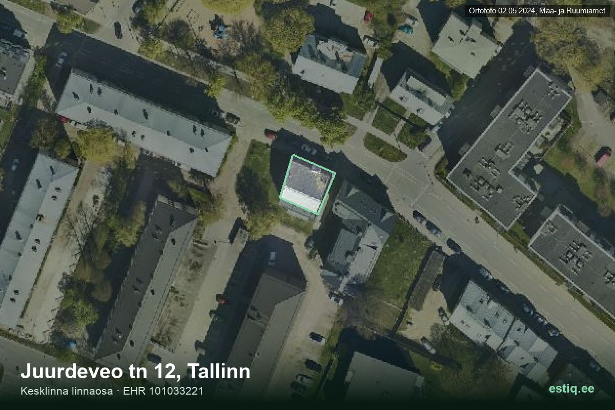 Juurdeveo tänav 12, Tallinn – ilmakuva rakennuksesta, ääriviiva rakennusrekisteristä (EHR)