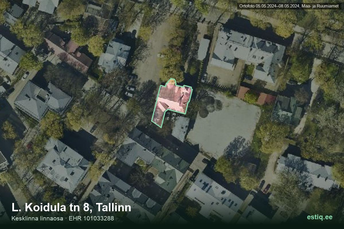 L. Koidula tänav 8, Tallinn – hoone aerofoto, kontuur ehitisregistri (EHR) andmetest